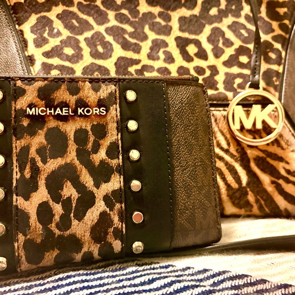 Michael Kors Leopard Print Satchel with Black Accents